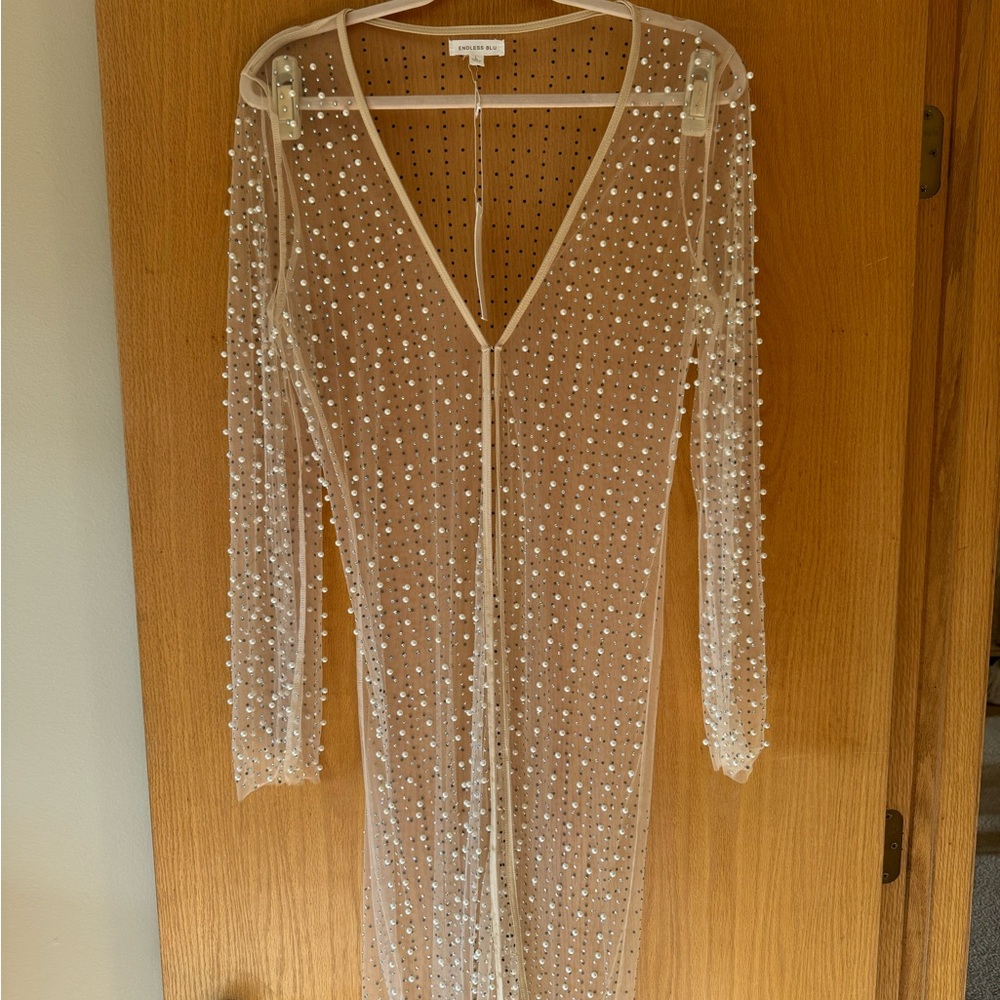 Elegant Sheer Pearl-Embellished Top